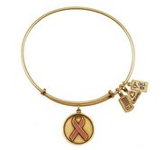 Wind   Fire  Awareness Ribbon  Breast Cancer Pink Charm  Expandable Bracelet