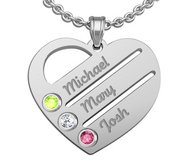 Personalized Heart Family Tree Pendant with 3 Birthstones   Names