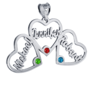 Personalized Heart Cut Out with Pendant With 3 Birthstones   Names