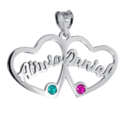 Personalized Heart Cut Out with Pendant With 2 Birthstones   Names