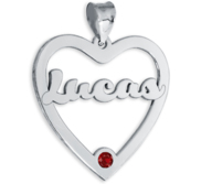 Personalized Heart Cut Out with Pendant with Birthstone   Name