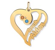 Personalized Heart Pendant with 2 Names   2 Birthstones