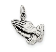 Sterling Silver Antiqued Praying Hands Charm