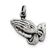 Sterling Silver Antiqued Praying Hands Charm