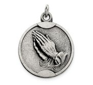 Sterling Silver Antiqued Praying Hands Pendant