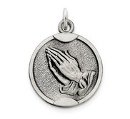 Sterling Silver Antiqued Praying Hands Medal