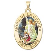 Angel De La Guarda Oval Color Religious Medal   EXCLUSIVE 