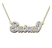 14K Yellow Gold Diamond Double Name Necklace with Box Chain