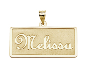 Script Style Horizontal Rectangle Name Necklace w  Box Chain