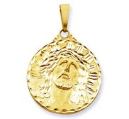 14K Yellow Gold XL  Ecce  Homo  Christ Head Diamond Cut Round