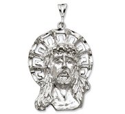 Sterling Silver Polished Jesus Head with Diamond Cut Halo