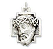 Sterling Silver Satin and Antiqued ECCE HOMO Cross Medal