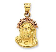 14K Two Tone Gold  Ecce Homo  Christ Head Pendant