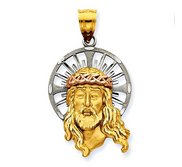 14K Tri Color Jesus Head with Diamond Cut Halo