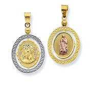 14K Tri Color Ecce Homo   Our Lady Guadalupe Oval w  Greek Key Border