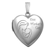 Sterling Silver   First Mother s Day   Heart Photo Locket