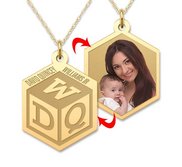 Personalized Childrens Block Monogram Photo Pendant