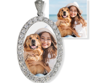 Sterling Silver   CZ Premium Oval Photo Pendant