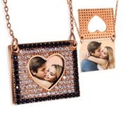 Photo Engraved Flip Up CZ Square Frame Necklace