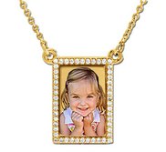 Rectangle Diamond Photo Pendant with Cable Chain