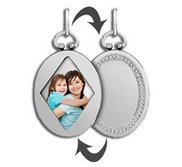 Sterling Silver Open Face Oval Photo Pendant w  Engravable Back