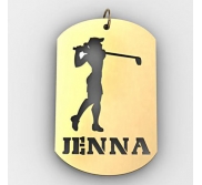 Personalized Female Golfer Name Dog Tag Cut Out Pendant