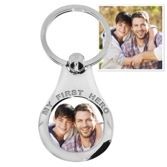 Stainless Steel Engravable  My First Hero  Round Photo Laser Keychain