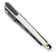 Stainless Steel Tie Bar W  Carbon Fiber   18k Gold Accent