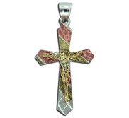 Sterling Silver Tri color Crucifix Cross Pendant