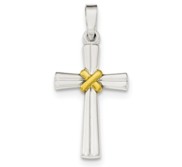 Sterling Silver   Gold tone Polished Latin Cross Pendant