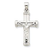 14k White Gold Reversible Hollow Crucifix  Cross Pendant