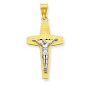 14K Two Tone Gold Textured Cross Crucifix Pendant