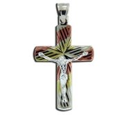 Sterling Silver Tri color Crucifix Cross Pendant