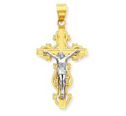 14K Two Tone Gold  Small Narrow Crucifix Pendant