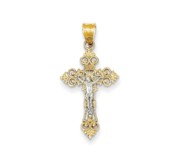 14K Two tone Small Lacey edged INRI Crucifix Pendant