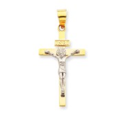 14K Two tone INRI Crucifix Pendant