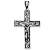 Sterling Silver Antiqued Beaded Filigree INRI Crucifix Pendant