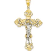 14k Two tone INRI Fleur De Lis Crucifix Pendant