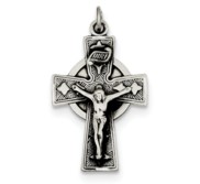 Sterling Silver Antiqued Satin Irish Crucifix Cross Pendant