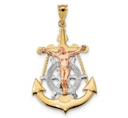 14k Tri Color Mariner Crucifix Pendant