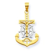 14K Two Tone Gold Mariner s Cross Pendant