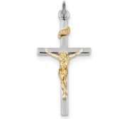 Sterling Silver Rhodium plated   18k Gold plated Crucifix Pendant