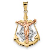 14k Tri Color Mariner Crucifix Pendant