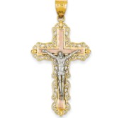 14K Tri color Diamond cut Crucifix Pendant