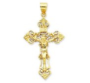 14K Yellow Gold Fleur De Lis Crucifix Pendant