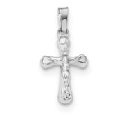 14k White Gold Polished INRI Rounded Crucifix Pendant