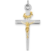 Sterling Silver Rhodium plated   18k Gold plated Crucifix Pendant