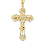 14k INRI Fleur De Lis Crucifix Pendant