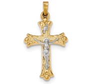 14k Two Tone Textured and Polished INRI Crucifix Cross Pendant