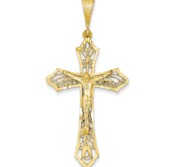 14k Satin   Diamond Cut Crucifix Pendant